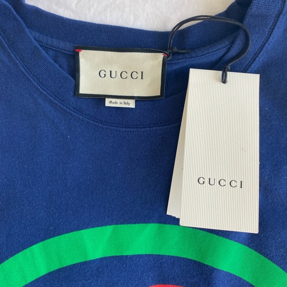 Gucci Tee Vintage Oval Interlocking GG Logo Blue T Shirt Size Medium - Picture 7 of 16